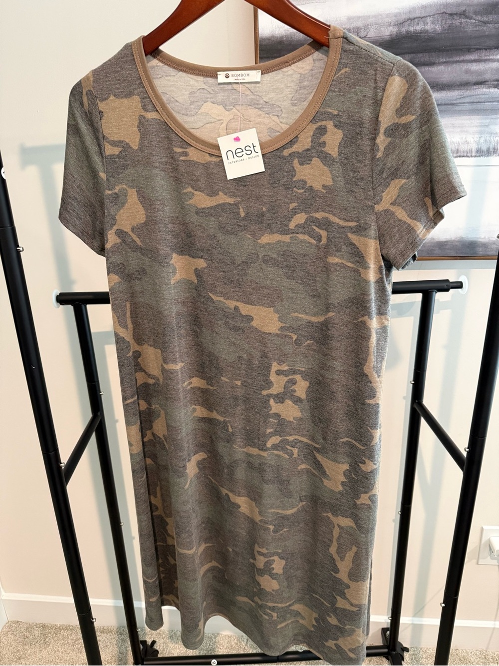 Camo Midi Dress in Gray and Tan